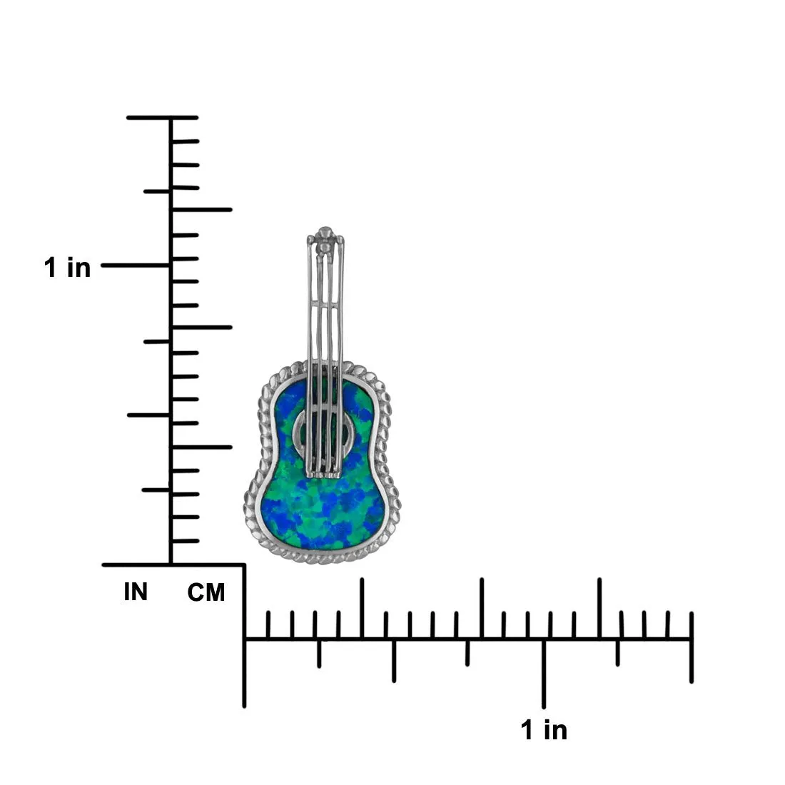 Sterling Silver Synthetic Blue Opal Ukulele Pendant Necklace, 16 2" Extender