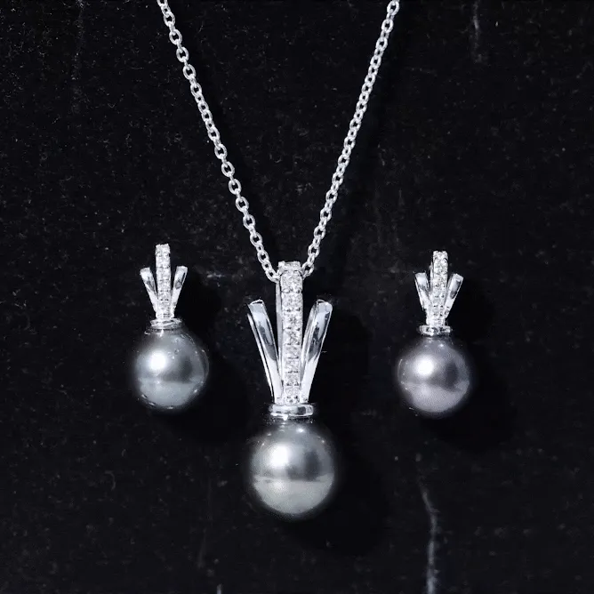 Tahitian Pearl and Diamond Drop Jewelry Set