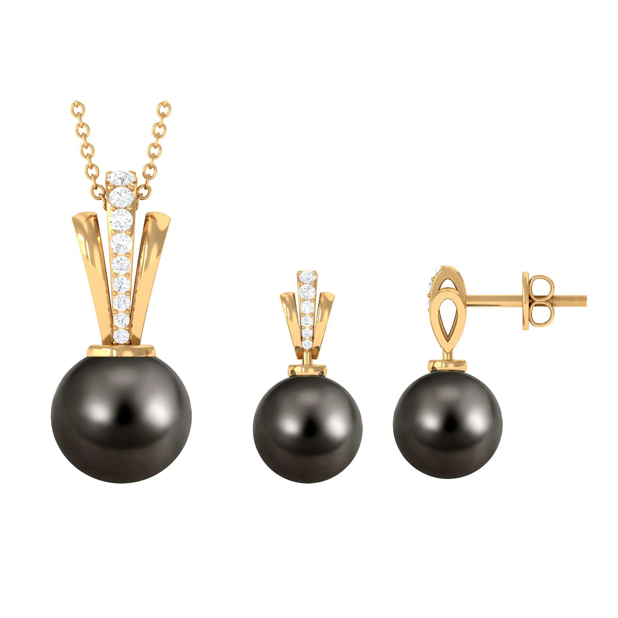 Tahitian Pearl and Diamond Drop Jewelry Set