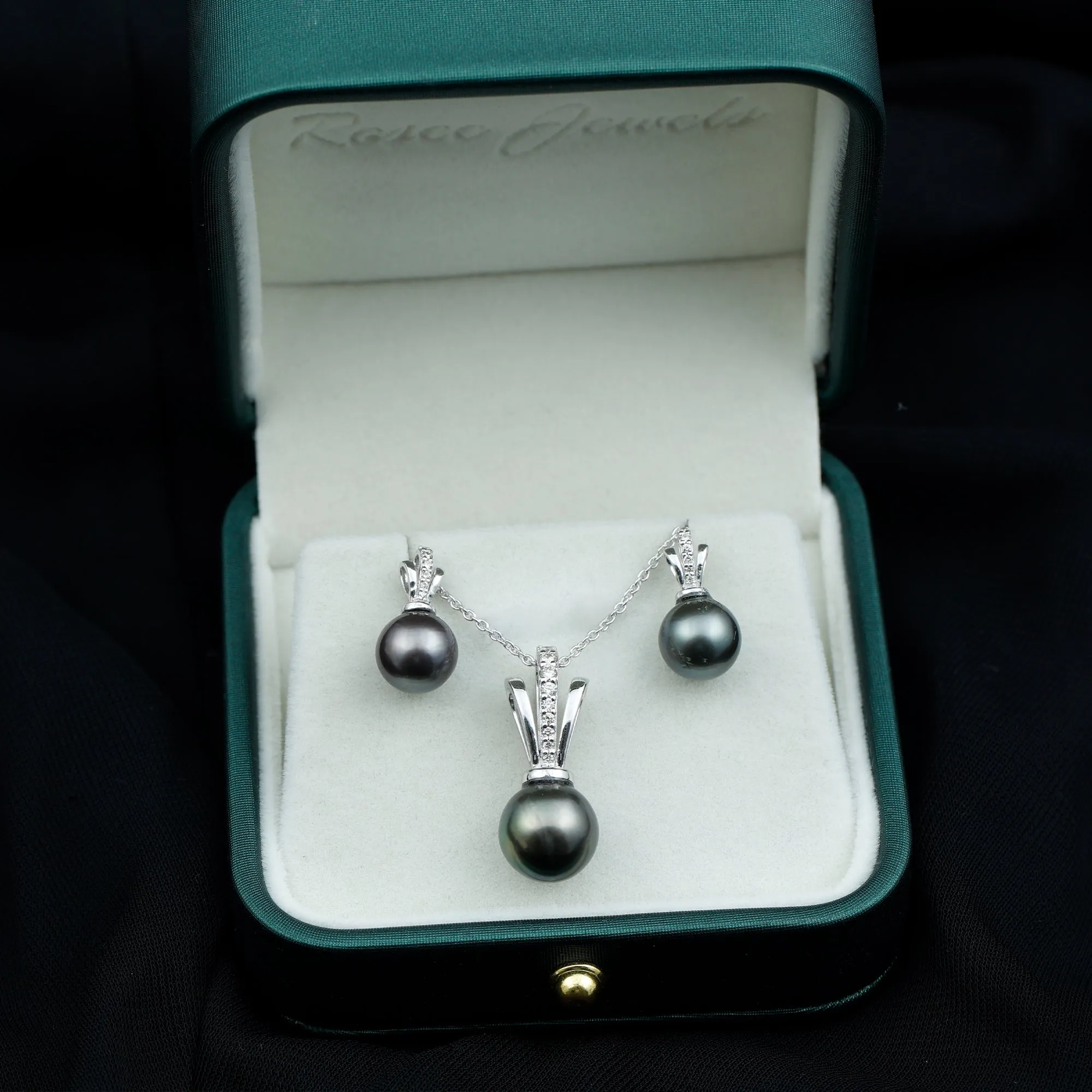 Tahitian Pearl and Diamond Drop Jewelry Set