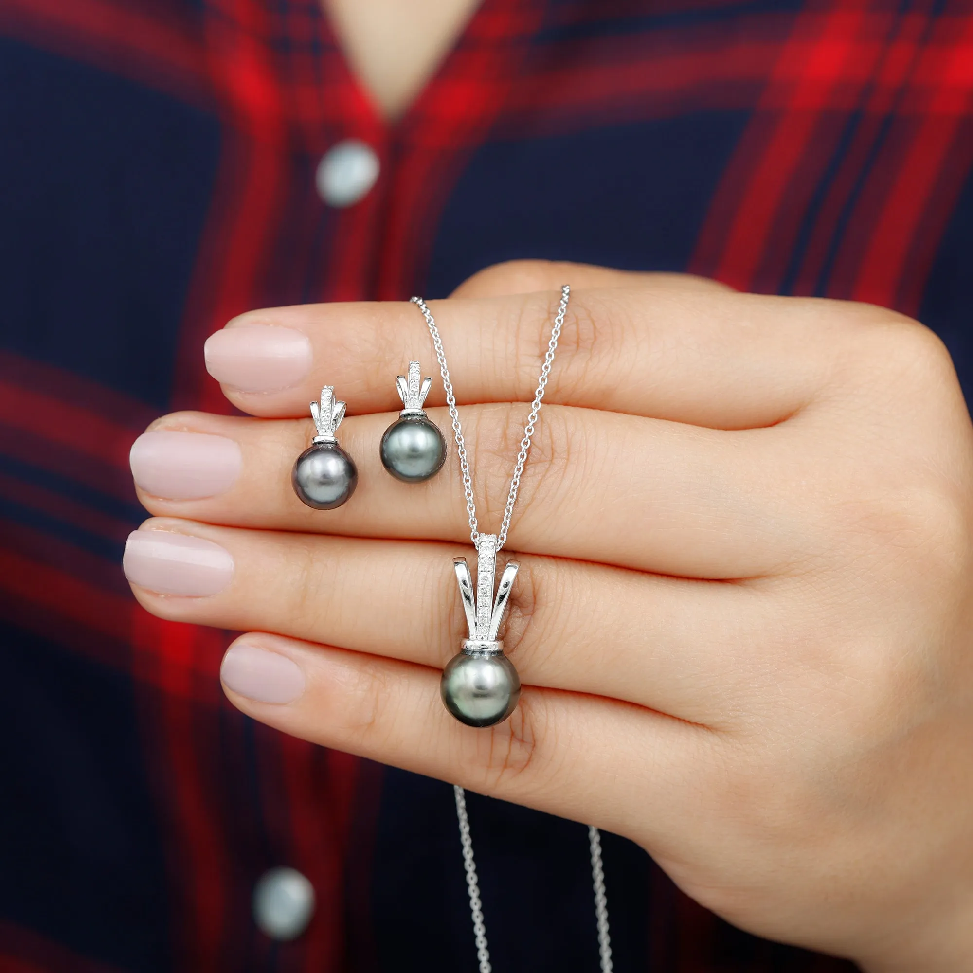 Tahitian Pearl and Diamond Drop Jewelry Set