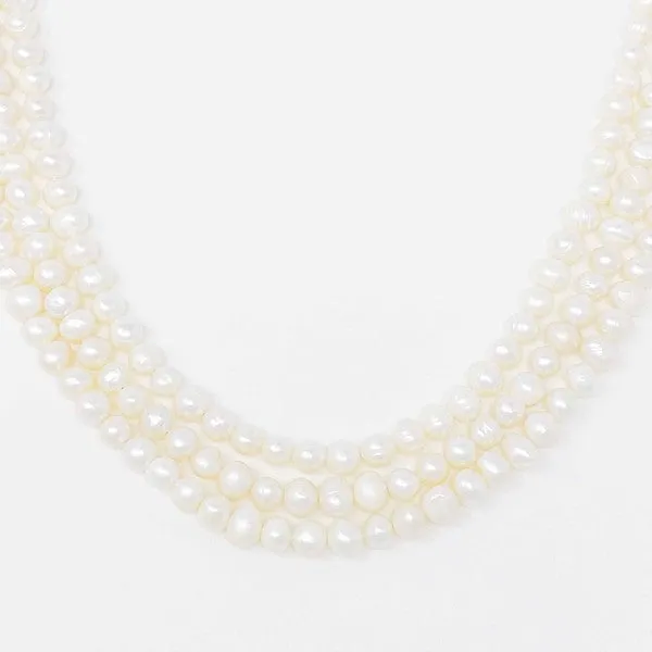 Three Strands Genuine Freshwater Pearl Necklace | Ellison and Young
