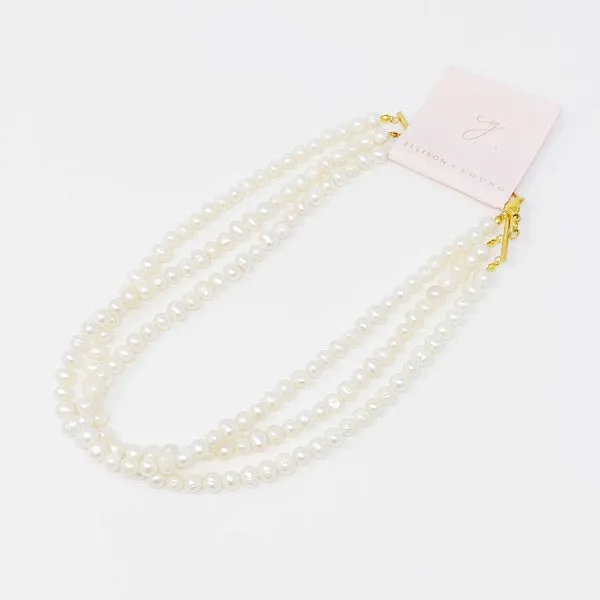 Three Strands Genuine Freshwater Pearl Necklace | Ellison and Young