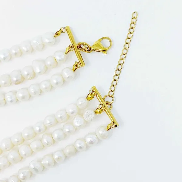 Three Strands Genuine Freshwater Pearl Necklace | Ellison and Young
