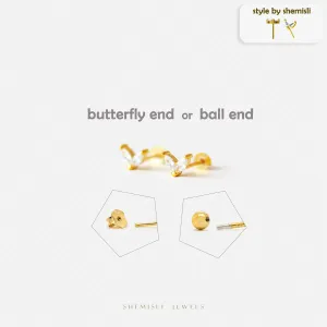 Tiny White Stone CZ Leaf Flower Stud Earrings, Unisex, Gold, Silver SHEMISLI SS136 Butterfly End, SS736 Screw Ball End (Type A)