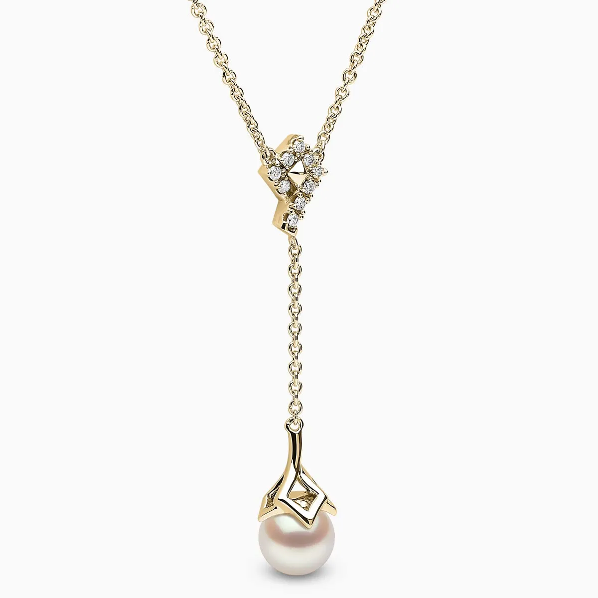 Trend 18K Gold Freshwater Pearl And Diamond Motif Chain Drop Necklace