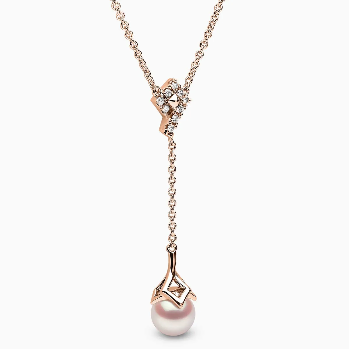Trend 18K Gold Freshwater Pearl And Diamond Motif Chain Drop Necklace