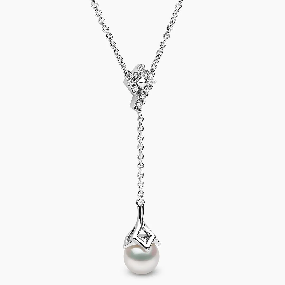 Trend 18K Gold Freshwater Pearl And Diamond Motif Chain Drop Necklace
