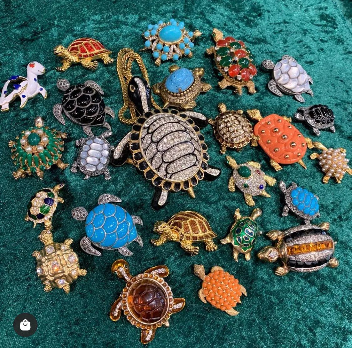 Turtle Brooch Gold Brown Enamel Glass Stones by Sardi