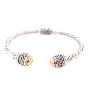 Two Tone Classic Cable Cuff Bangle Bracelet