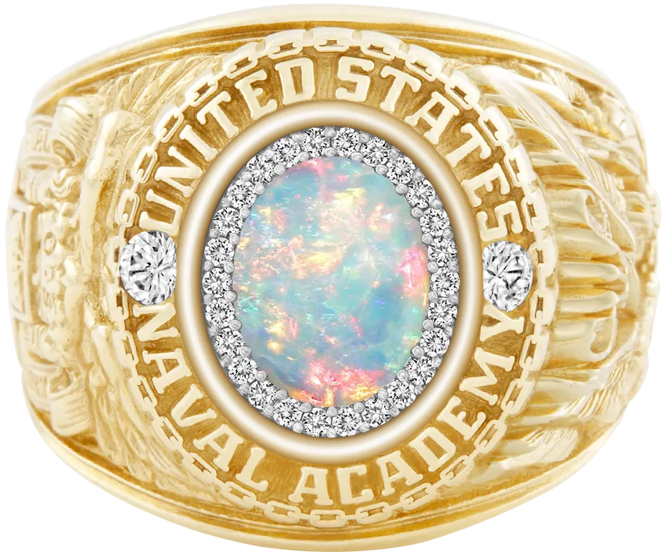 USNA Class Ring Mod™ with White Opal Centerpiece and Diamond Dividers