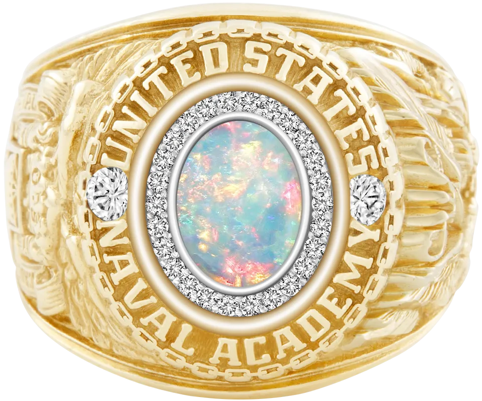 USNA Class Ring Mod™ with White Opal Centerpiece and Diamond Dividers