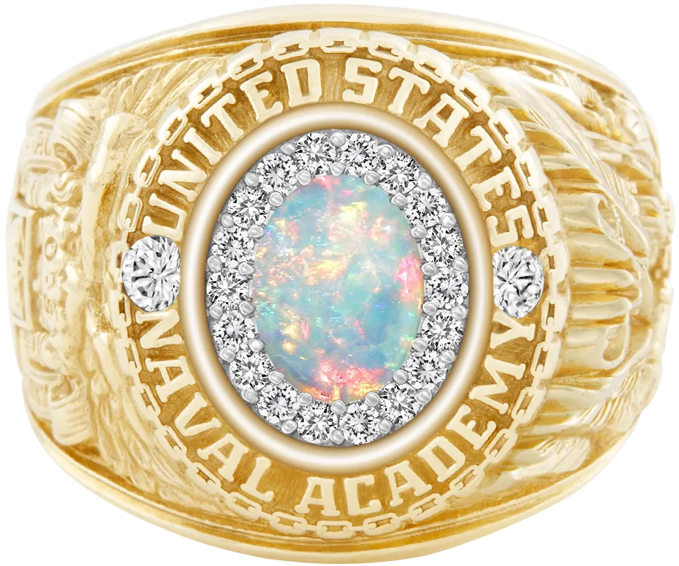 USNA Class Ring Mod™ with White Opal Centerpiece and Diamond Dividers