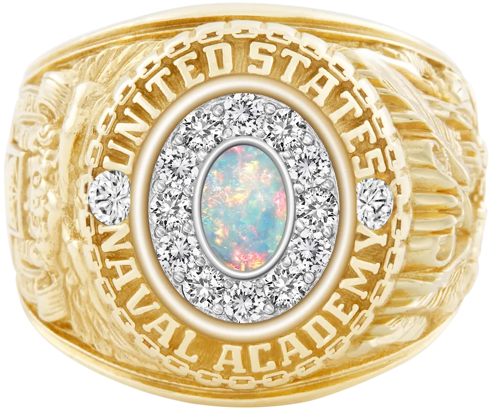 USNA Class Ring Mod™ with White Opal Centerpiece and Diamond Dividers