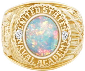 USNA Class Ring Mod™ with White Opal Centerpiece and Diamond Dividers