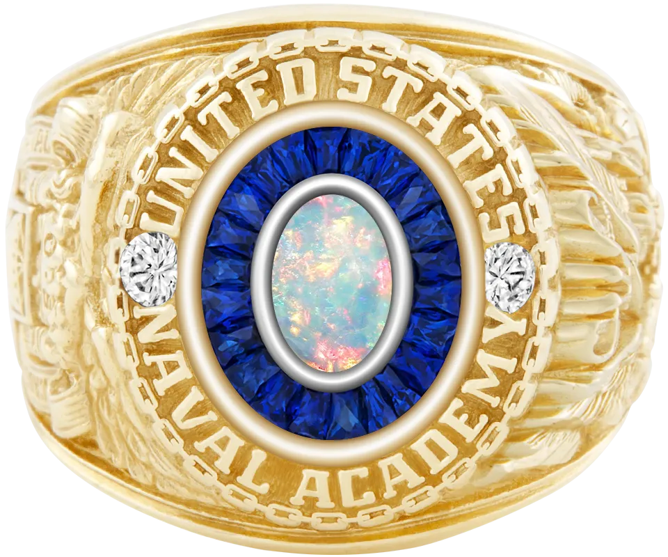 USNA Class Ring Mod™ with White Opal Centerpiece and Diamond Dividers