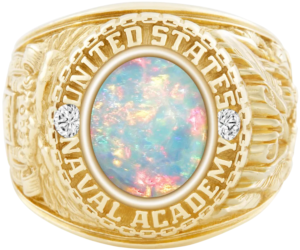 USNA Class Ring Mod™ with White Opal Centerpiece and Diamond Dividers