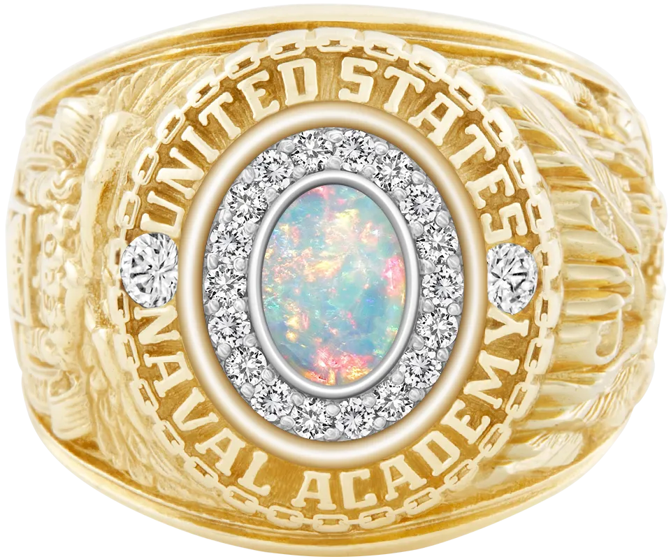 USNA Class Ring Mod™ with White Opal Centerpiece and Diamond Dividers