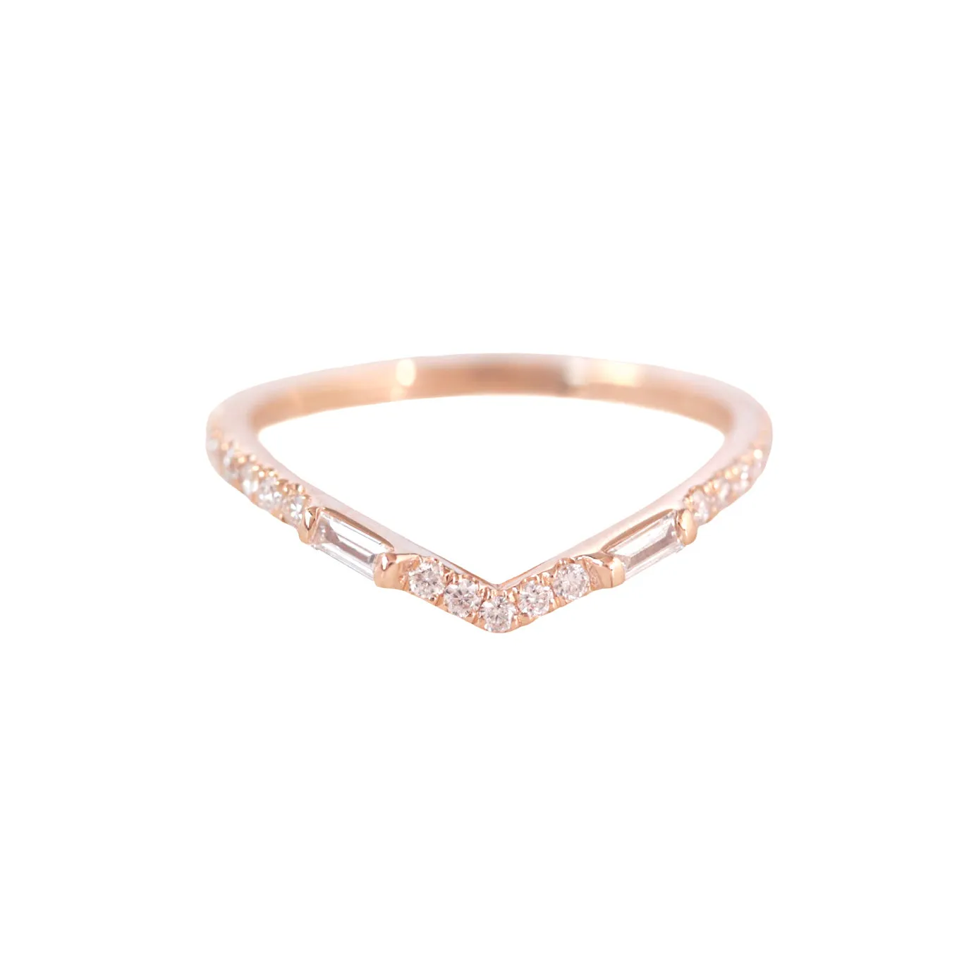 V Baguette & Round Diamonds Wedding Ring