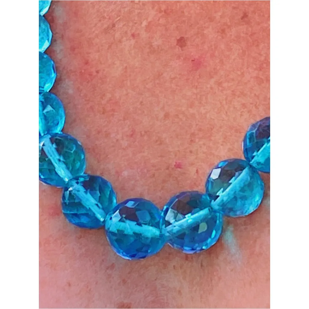 Vintage Aqua Crystal Necklace 22" Graduated Beads 1940S