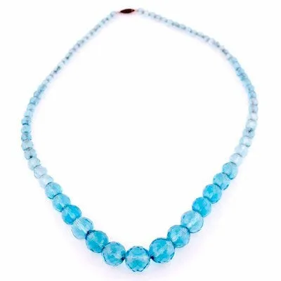 Vintage Aqua Crystal Necklace 22" Graduated Beads 1940S