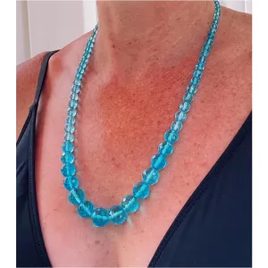 Vintage Aqua Crystal Necklace 22" Graduated Beads 1940S