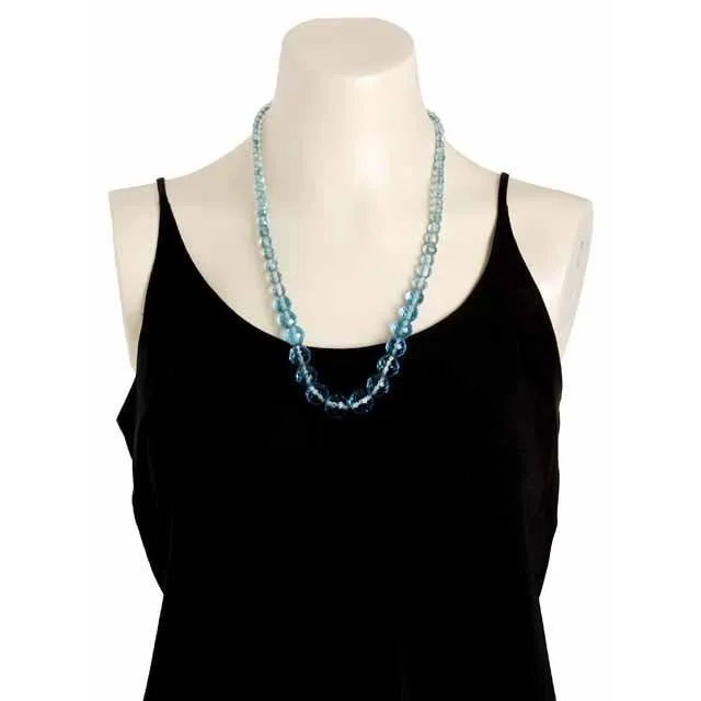 Vintage Aqua Crystal Necklace 22" Graduated Beads 1940S