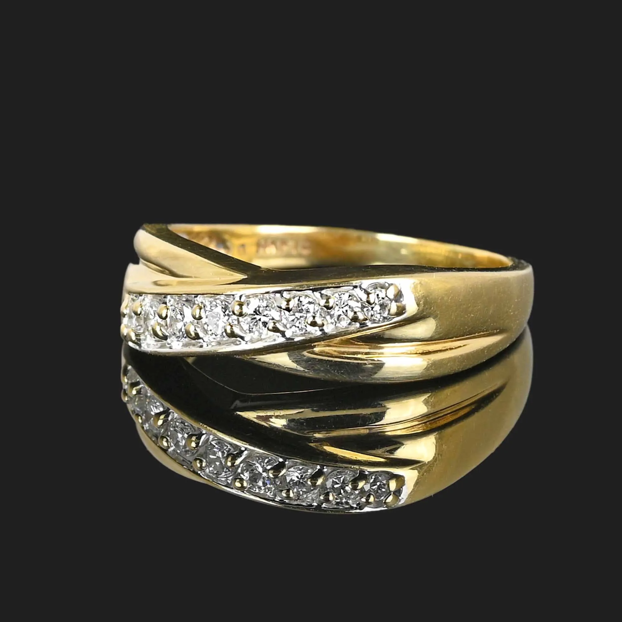Vintage Diagonal Diamond 14K Gold Band Ring