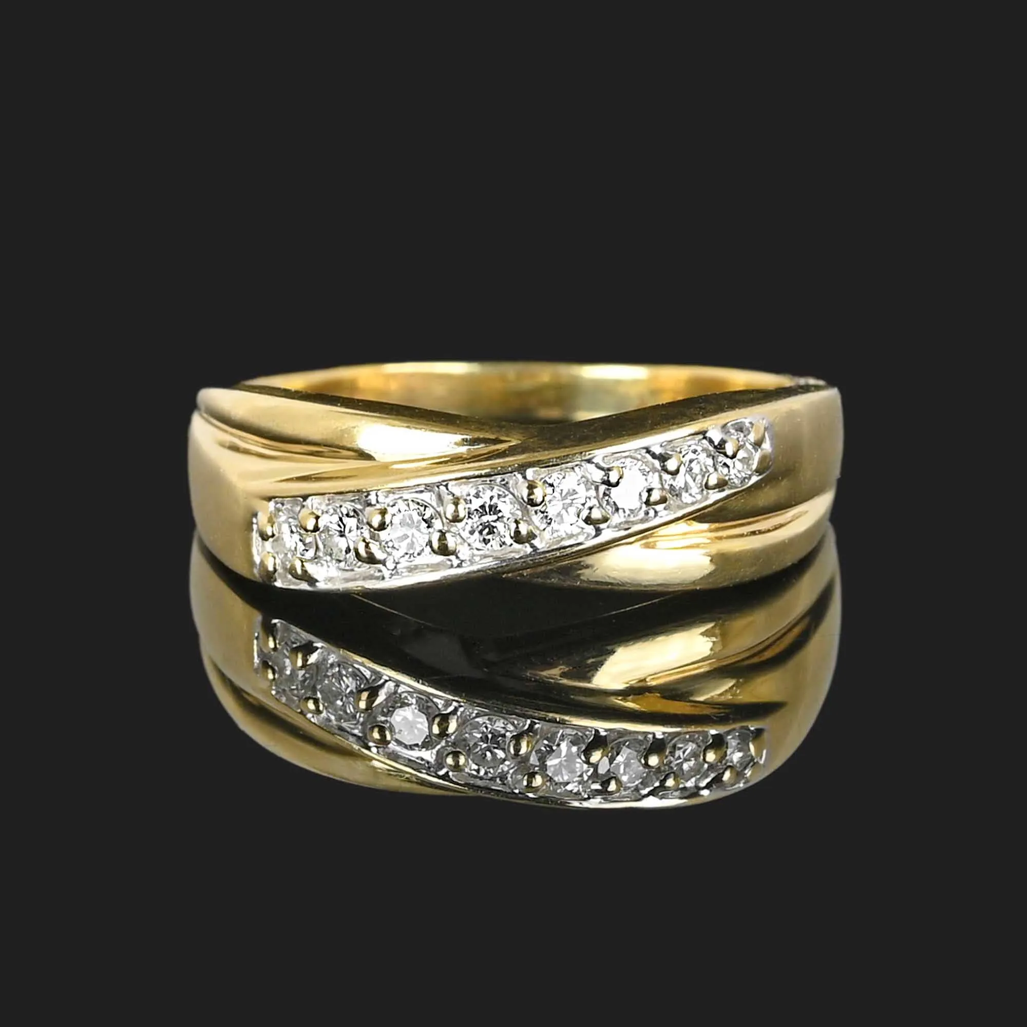 Vintage Diagonal Diamond 14K Gold Band Ring