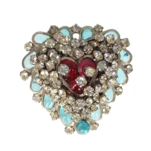 Vintage French Mid Century Gripoix Glass Paste Heart Brooch