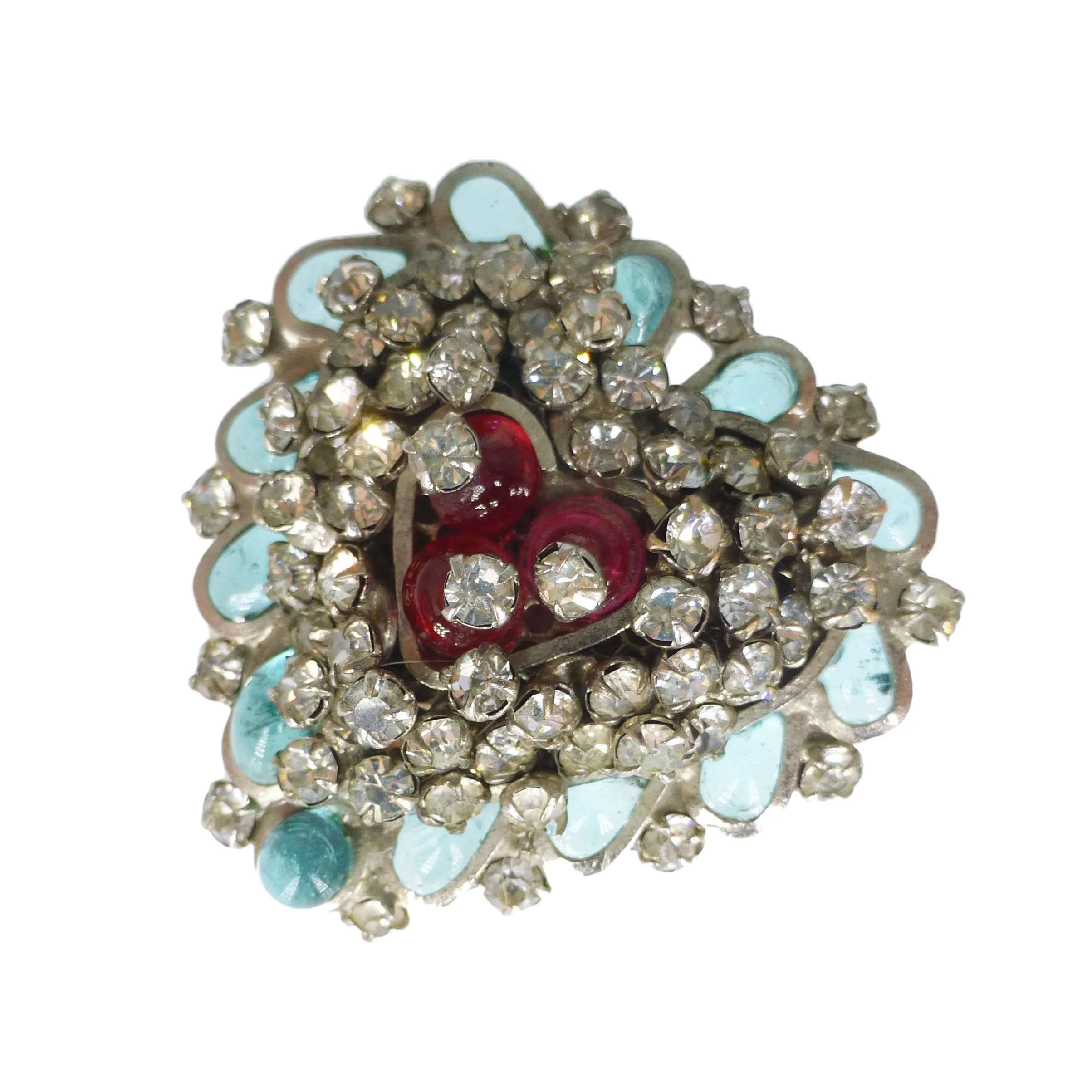 Vintage French Mid Century Gripoix Glass Paste Heart Brooch