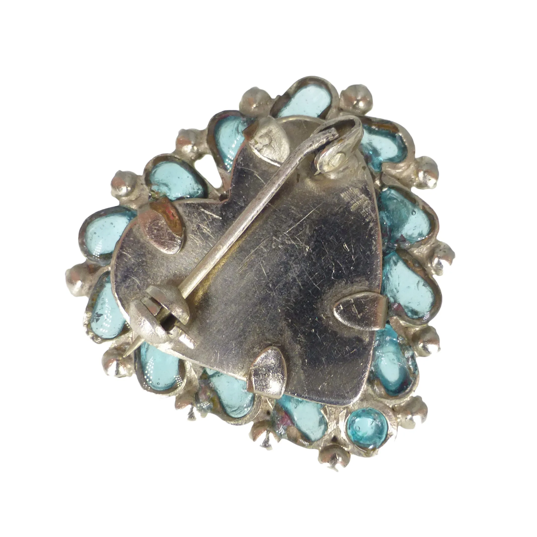 Vintage French Mid Century Gripoix Glass Paste Heart Brooch
