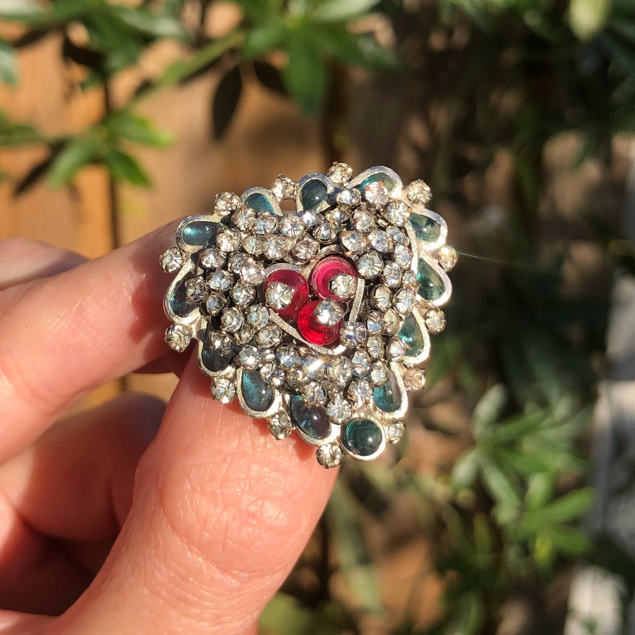 Vintage French Mid Century Gripoix Glass Paste Heart Brooch