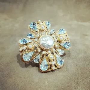 Vintage Pearl cross Statement Cross brooch by Sphinx