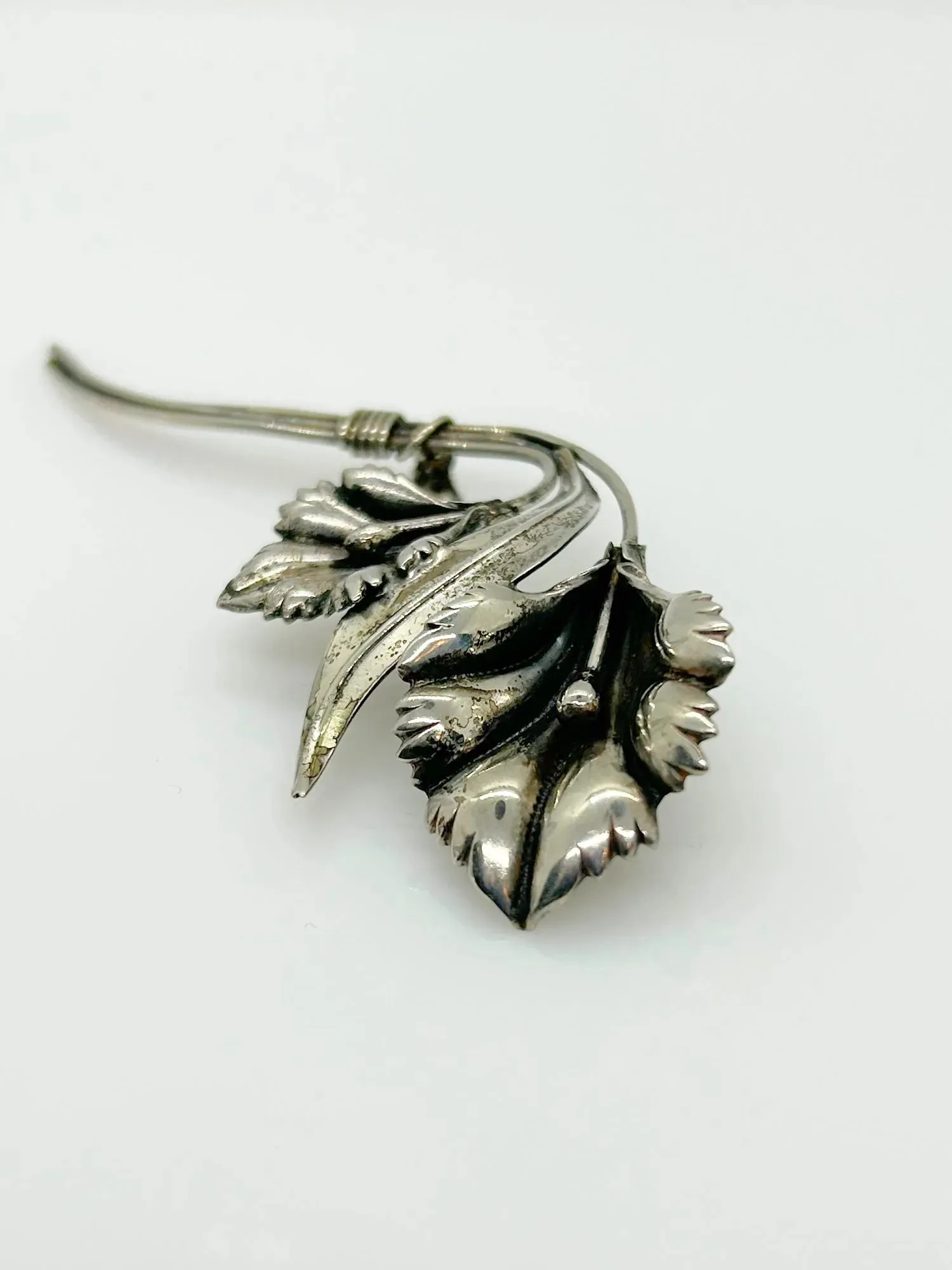 Vintage Sterling Silver 4" Curving Floral Brooch