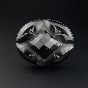 Vintage Victorian Mourning Carved Whitby Jet Large Brooch Pin