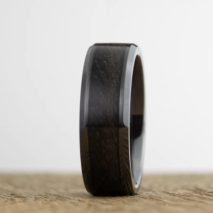 Weathered barnwood on Black ring