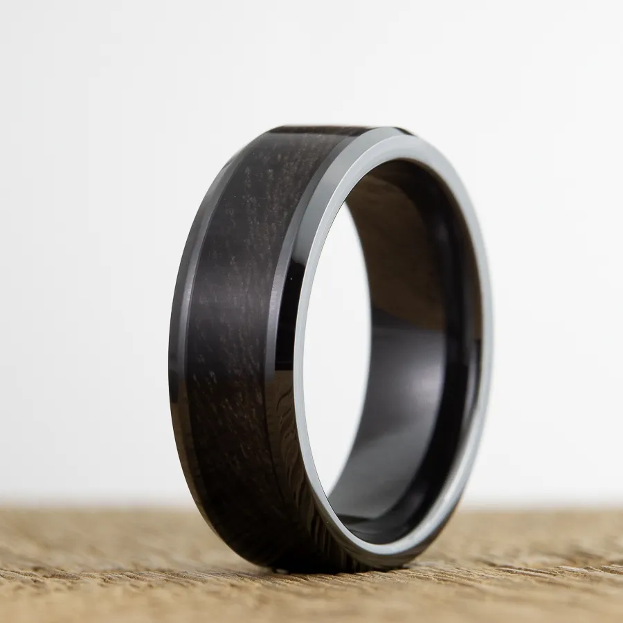 Weathered barnwood on Black ring
