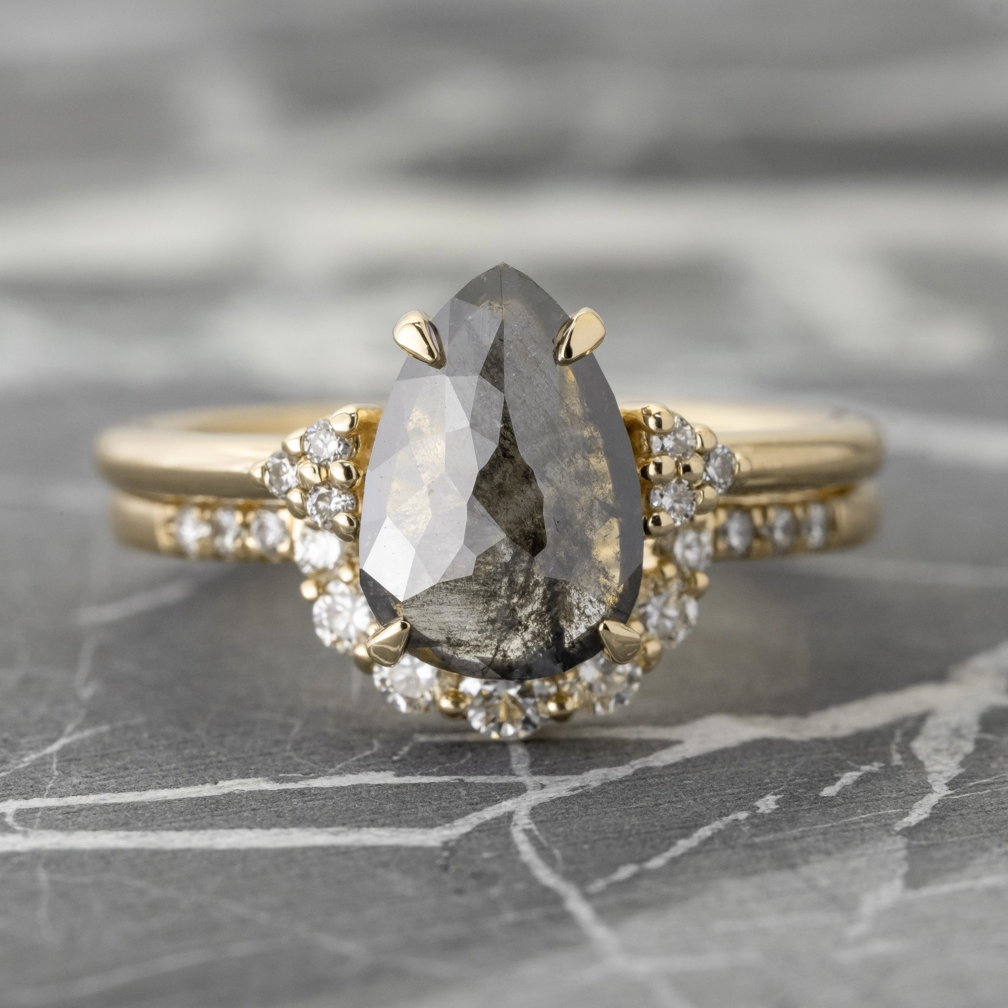 White Diamond Contour Wedding Band, Gwen Setting, 14K Yellow Gold