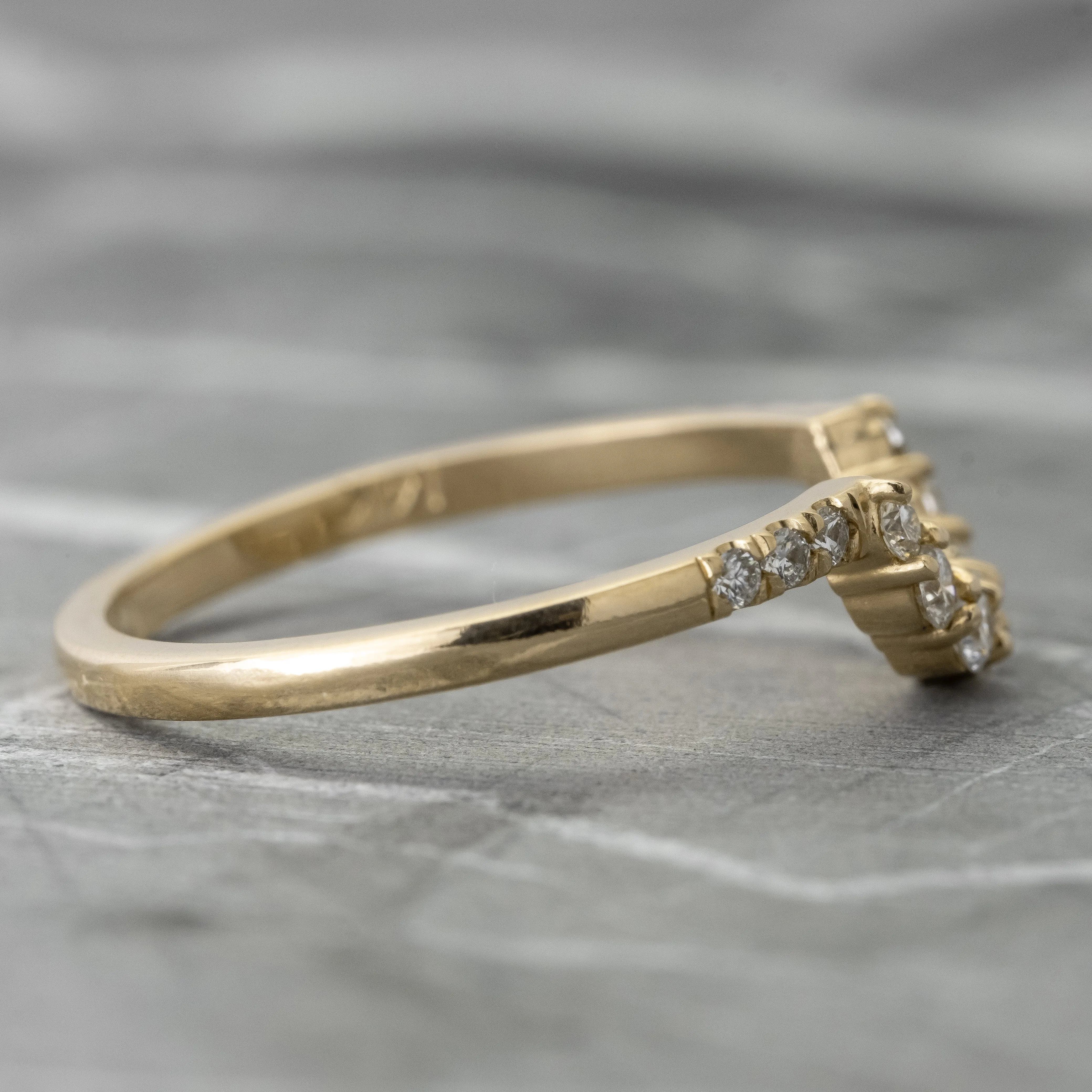 White Diamond Contour Wedding Band, Gwen Setting, 14K Yellow Gold