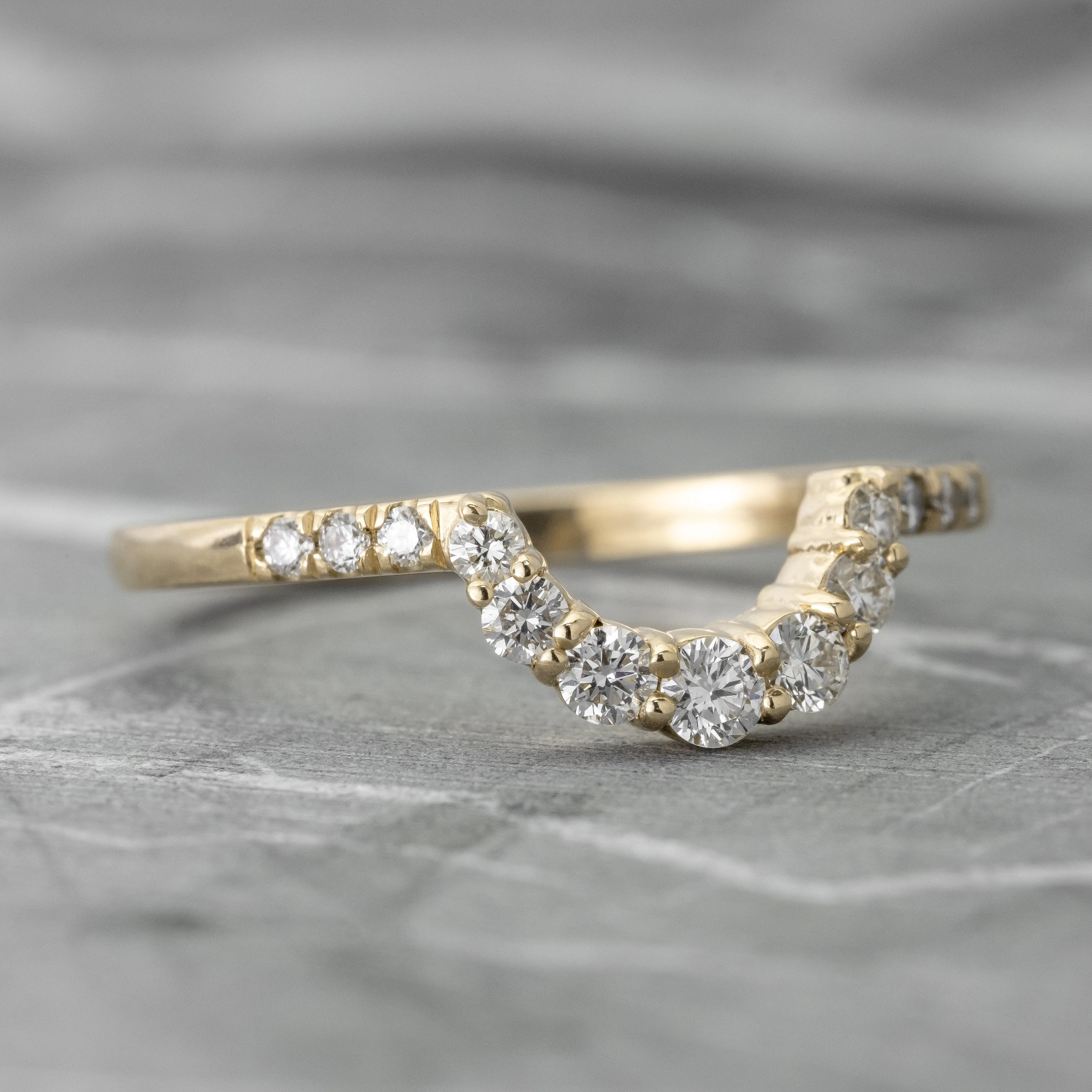 White Diamond Contour Wedding Band, Gwen Setting, 14K Yellow Gold
