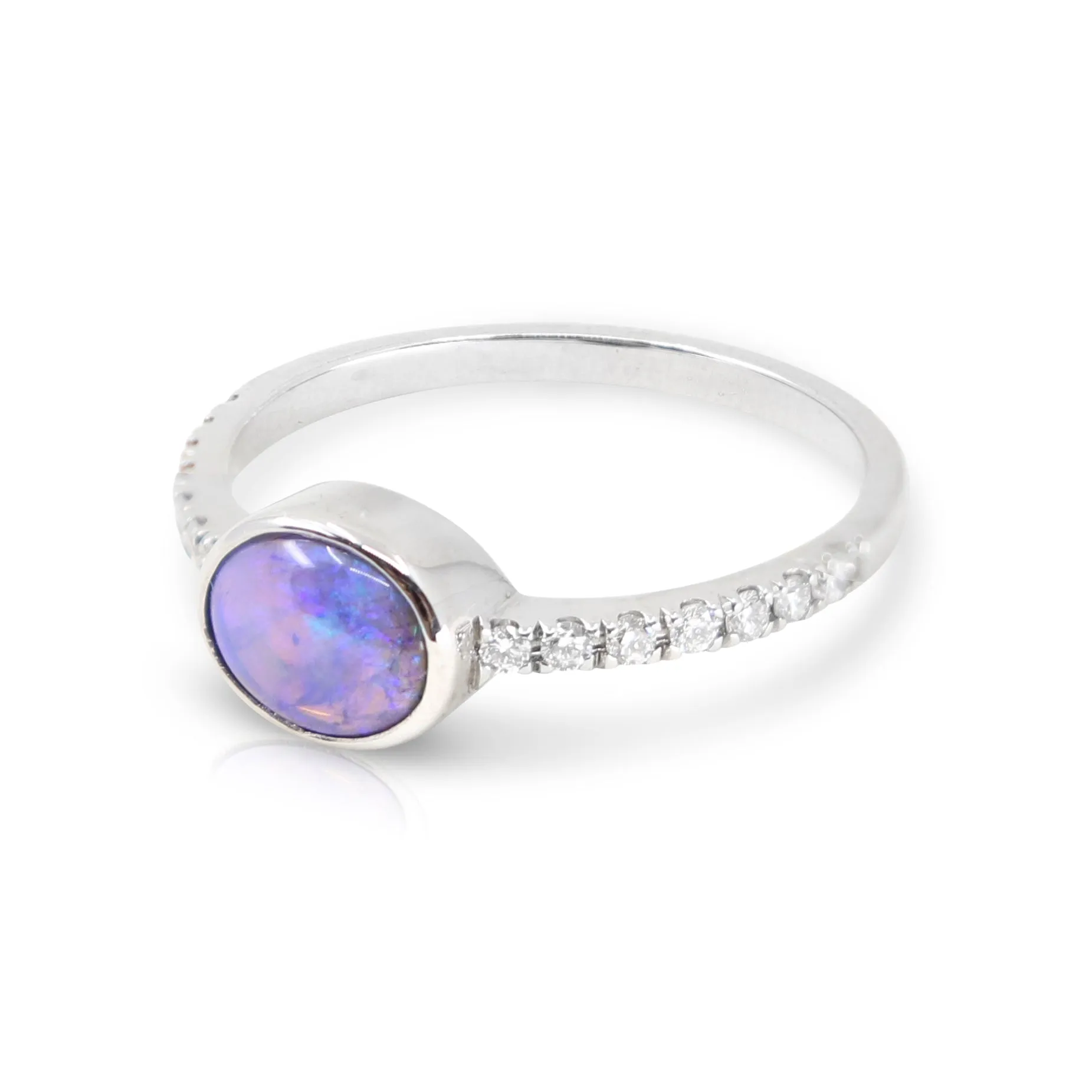 White Gold Coober Pedy Black Opal and Diamond Ring