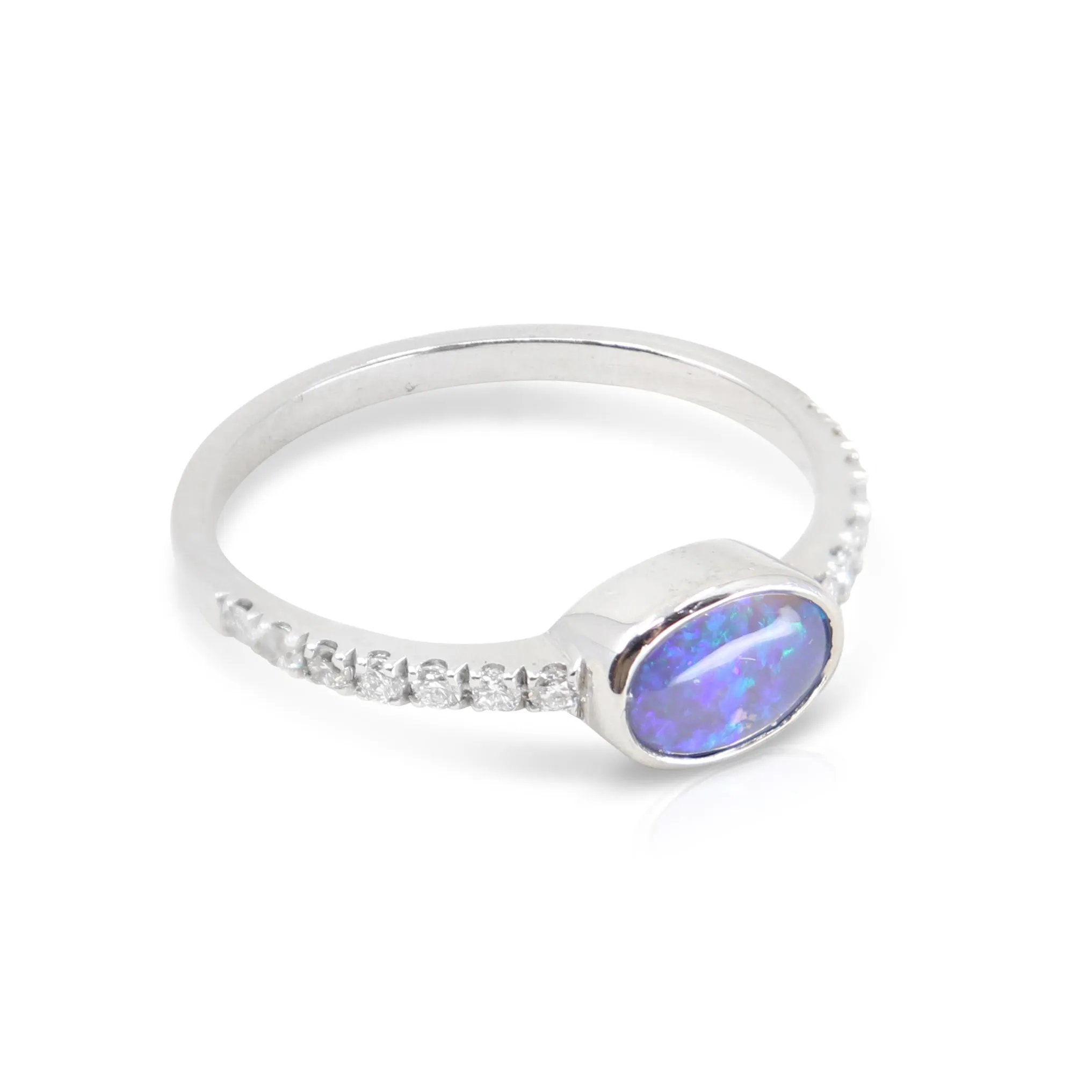 White Gold Coober Pedy Black Opal and Diamond Ring