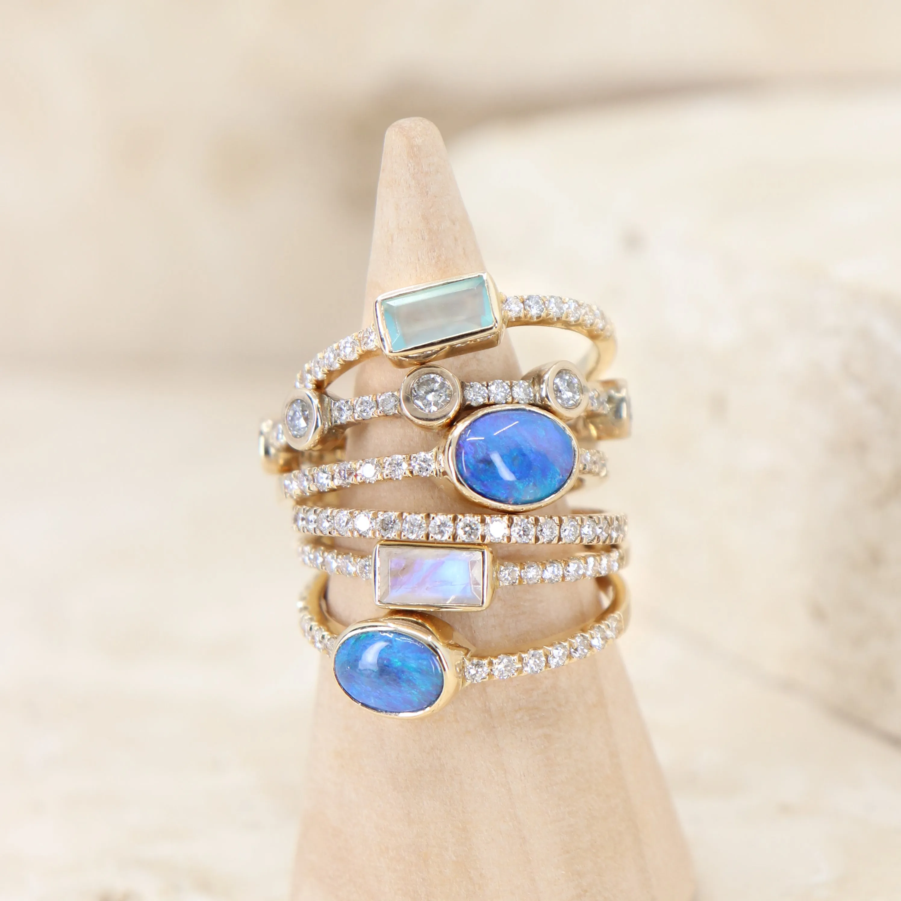 White Gold Coober Pedy Black Opal and Diamond Ring