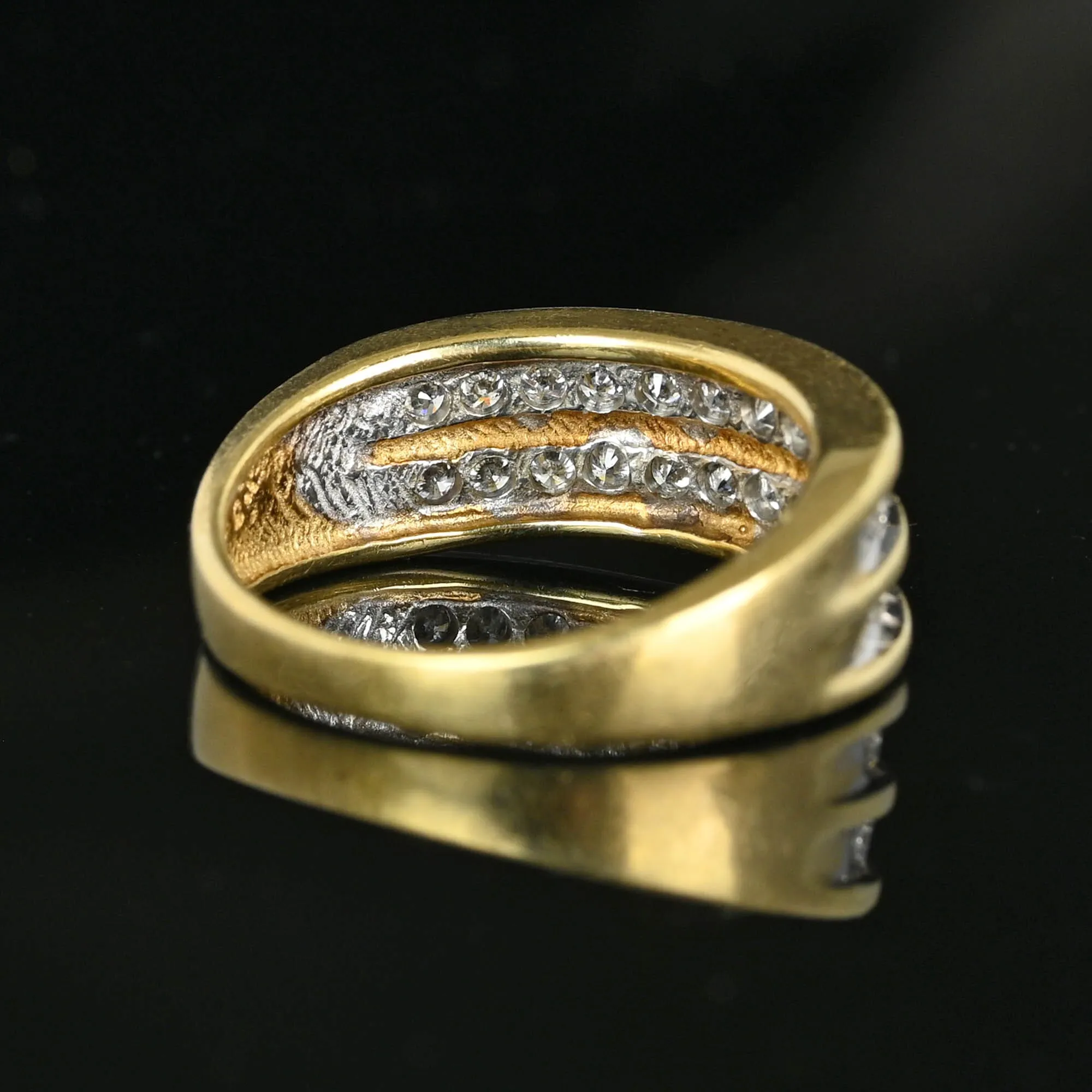 Wide Vintage 14K Gold Double Row Diamond Ring Band