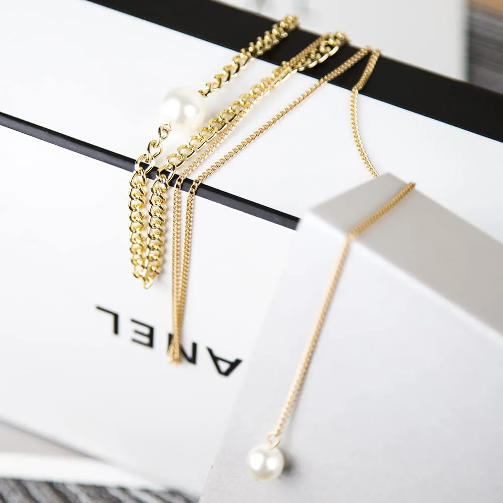 Yellow Chimes Necklace for Women and Girls Pearl Necklace for Women | Gold Plated Multilayered Choker Necklace for Girls | Birthday Gift for girls and women Anniversary Gift for Wife